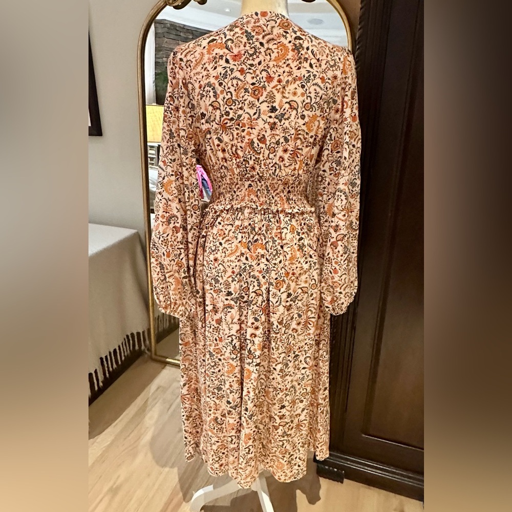 Old Navy Peach Floral Long Sleeve Midi Dress - Picture 2 of 3